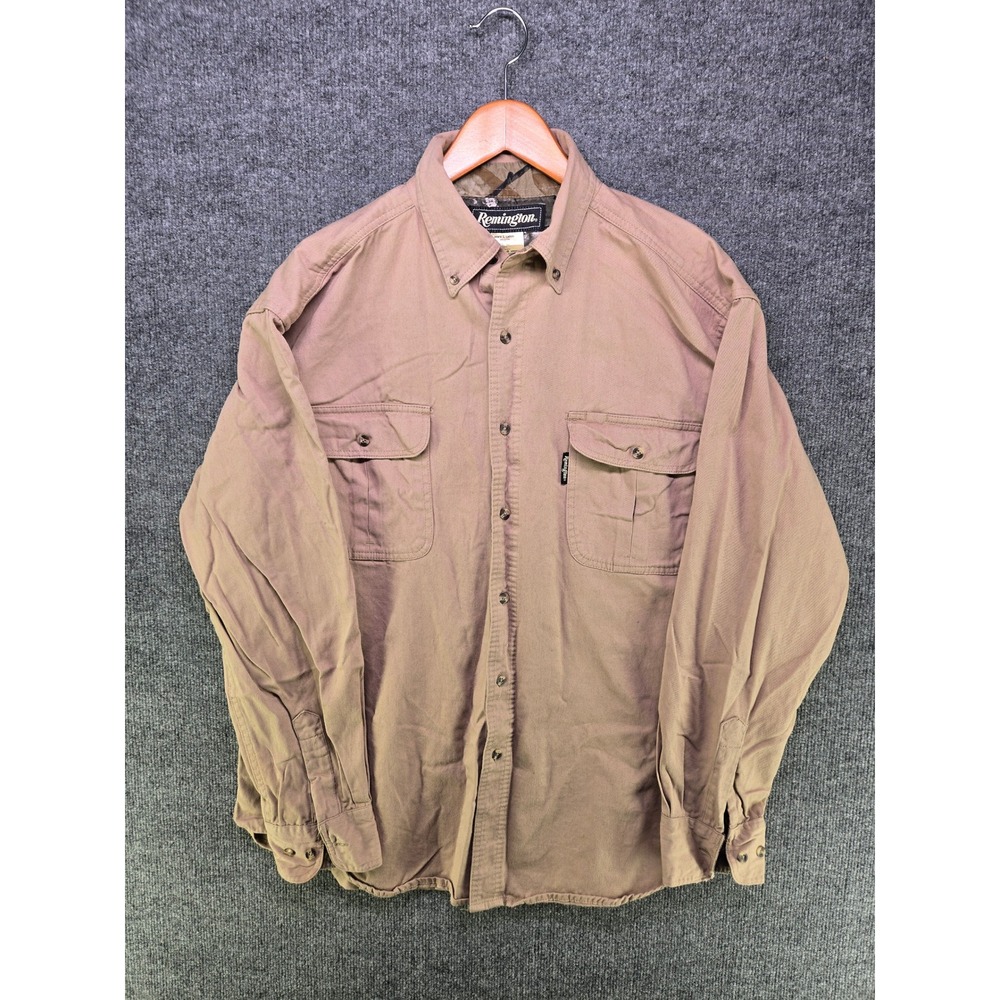 Remington Mens Tan Cotton Twill Hunting Shirt Camo Trim D-Ring Large 17115TN